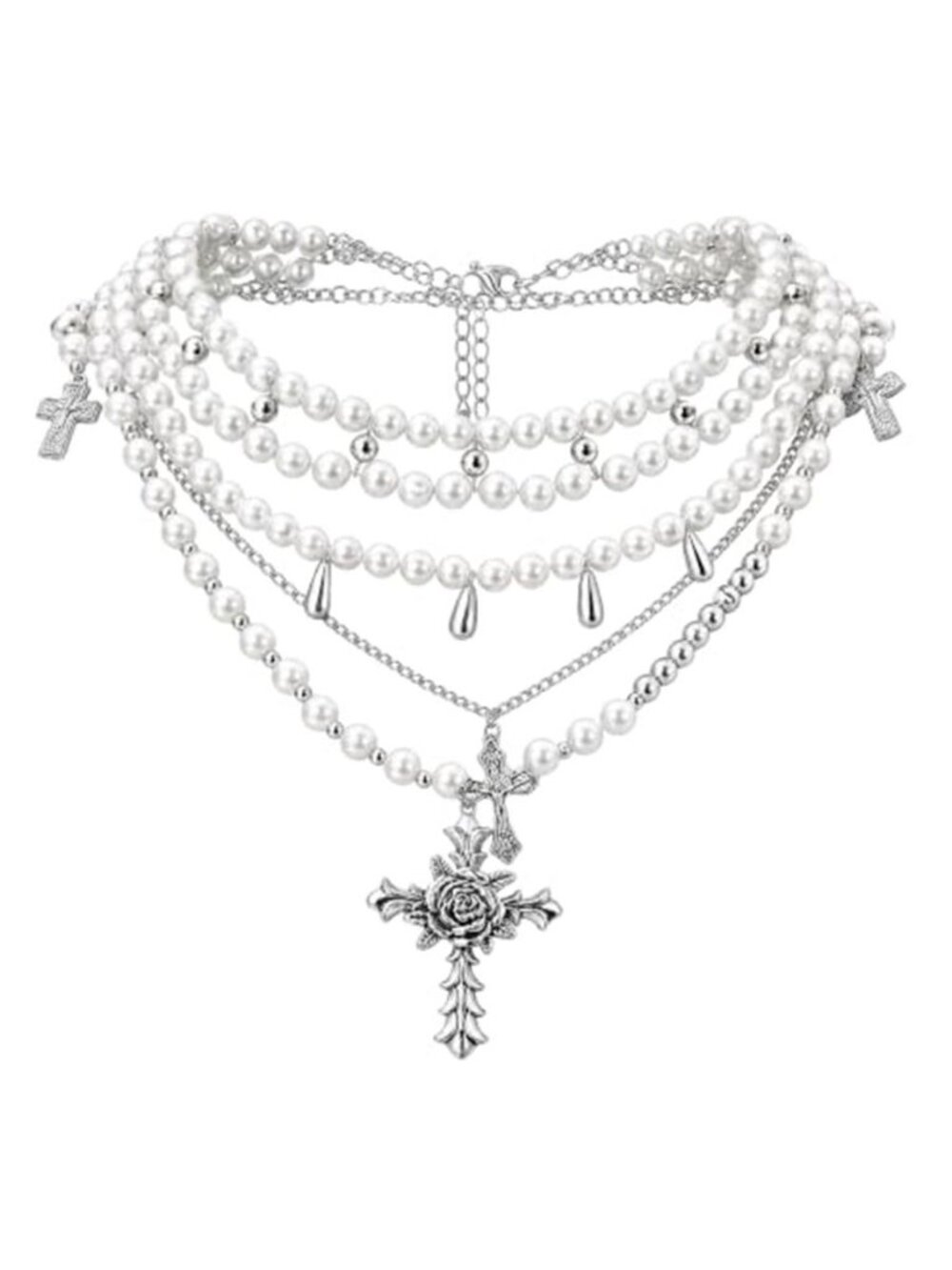 Layered Necklaces for Women Cross Pearl Chunky Stacked Necklace